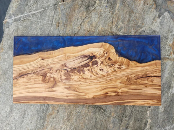 Large olive wood and blue epoxy board